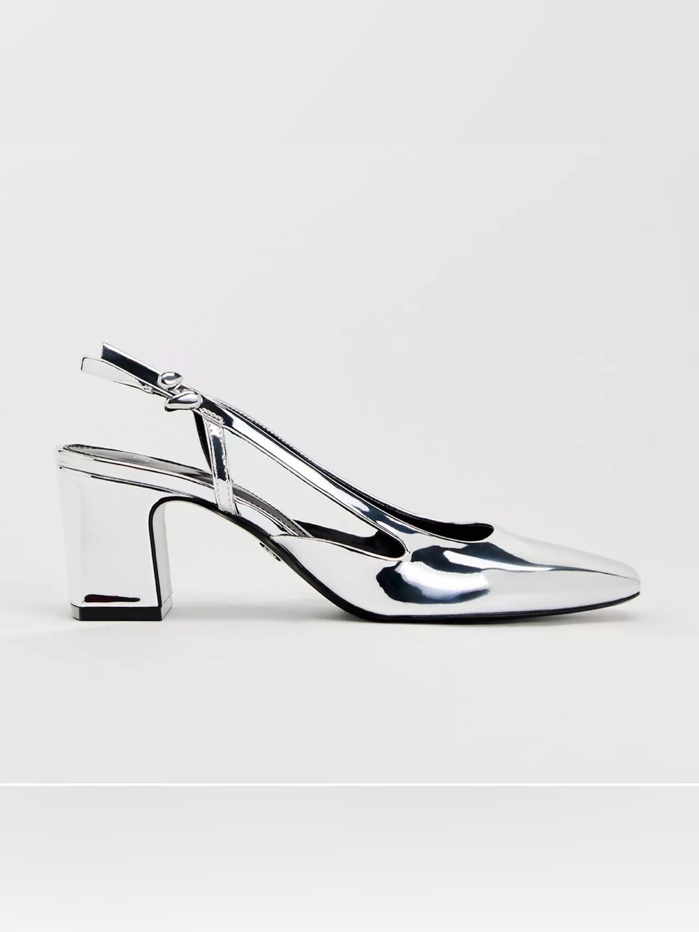 Zara silver metallic block heel slingback pumps